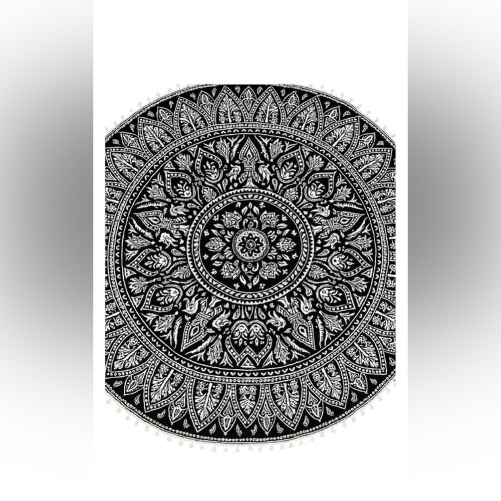 Bohemian Black & White Round Mandala Tapestry
